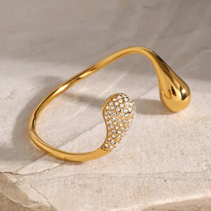 1 Piece Luxurious Simple Style Droplet Shape Stainless Steel  Gold Color Rhinestones Women's Bangles 